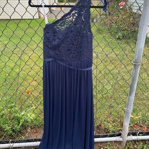 David’s Bridal bridesmaid dress - one shoulder , lace - color: Marine, size 6